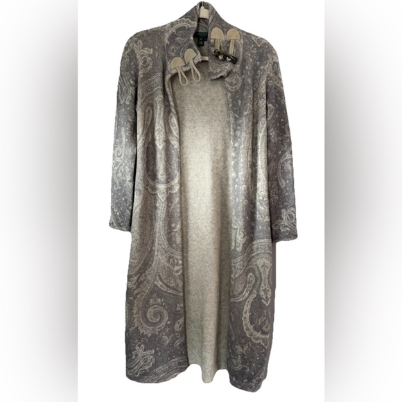 Elegant Paisley Wool Cashmere LRL Ralph Lauren Petite P/P Loop Pull Cardigan - Picture 1 of 16